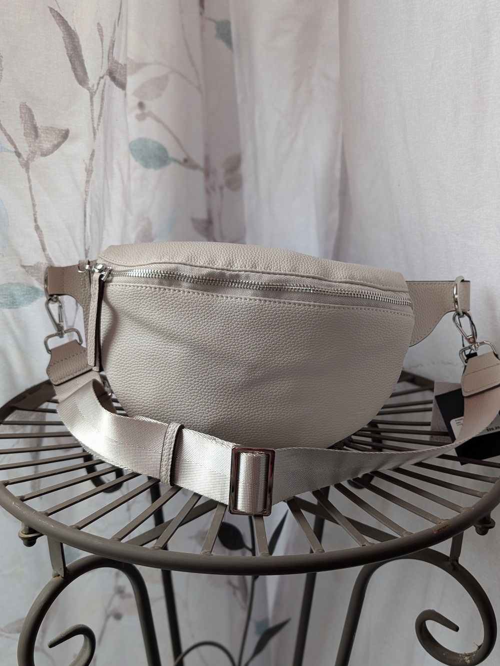 Neutral Cream Leather Crossbody Belt Bag